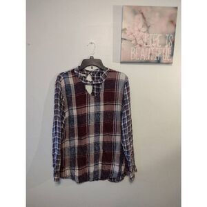 Maurices Plaid Long Sleeve Top - Blue, Red, White